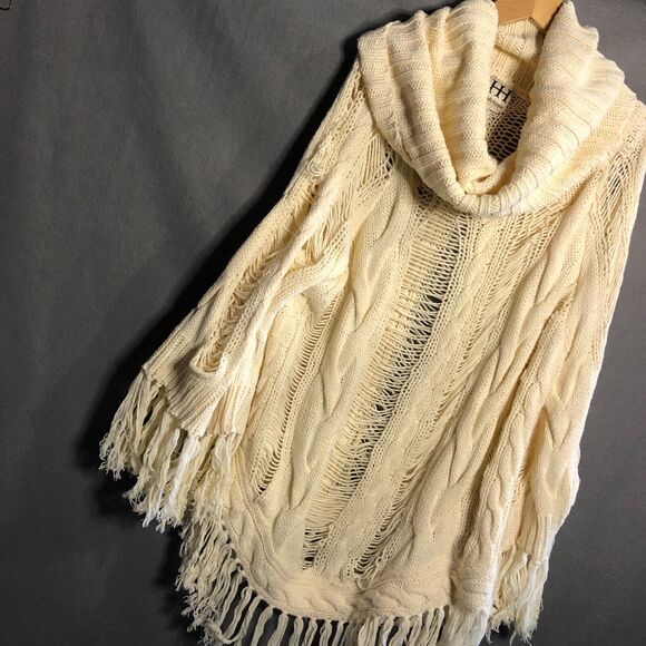 haute hippie Mesh Knit poncho os beige knit boho knit onesize m l Sweater to - Picture 1 of 12